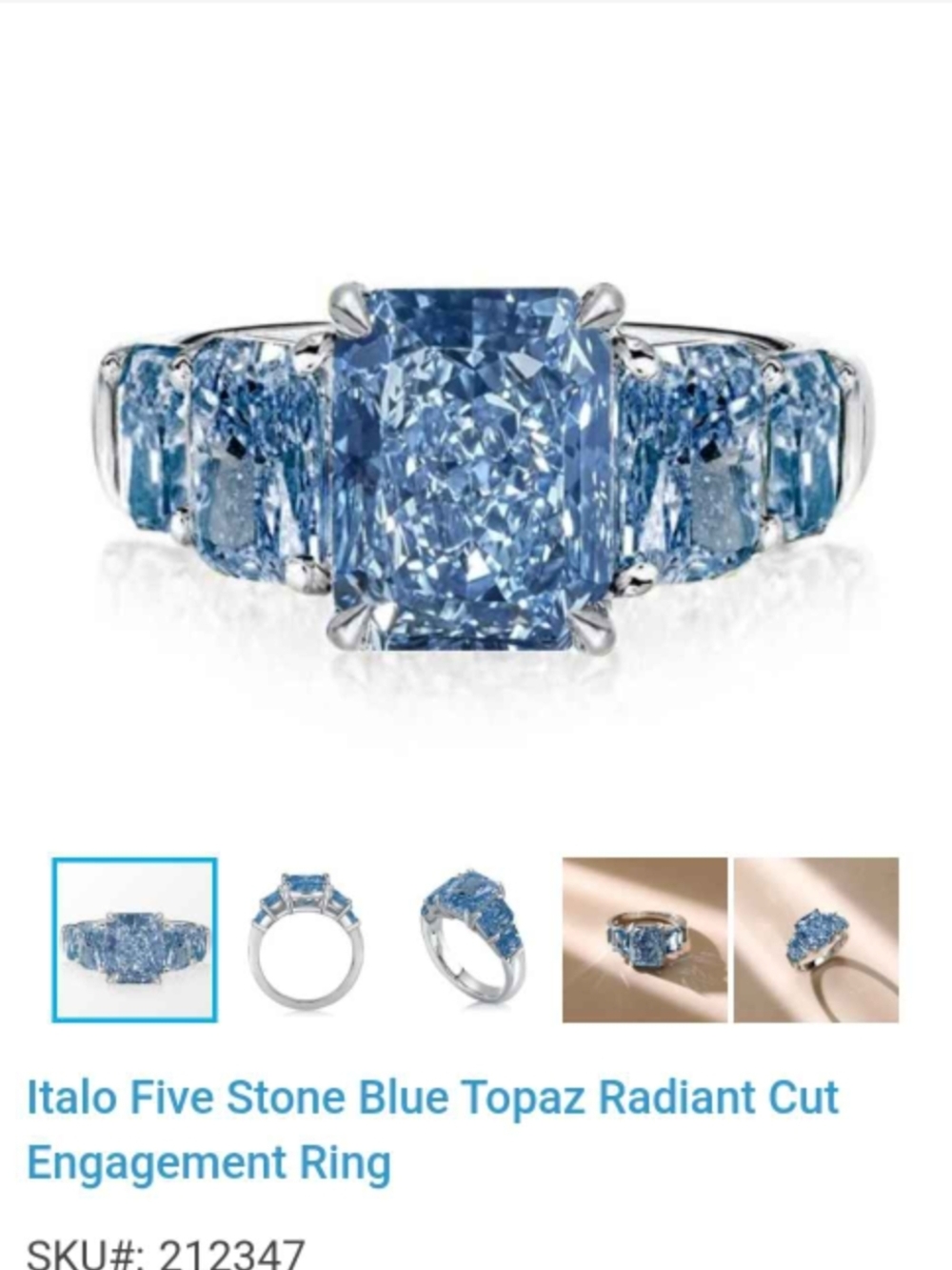 Italo Five-Stone Blue Topaz Radiant Cut Ring - Blue